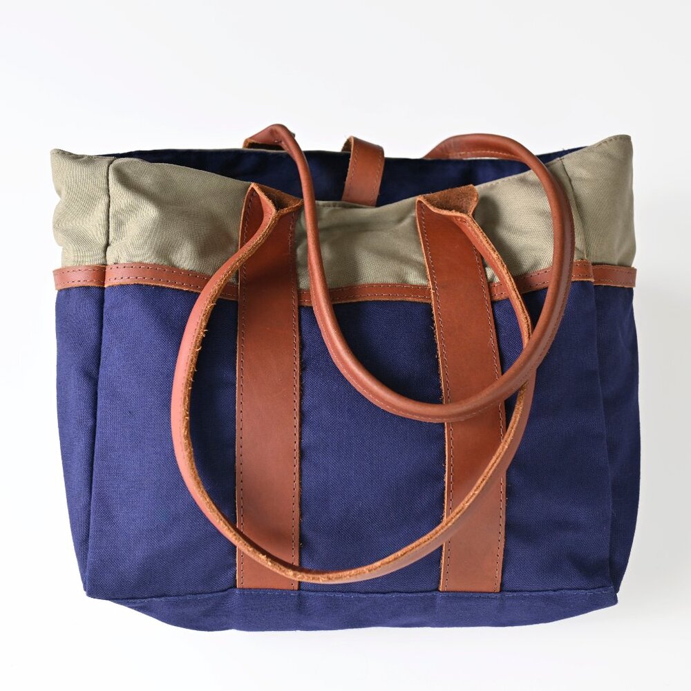 Sword & Plough Signature Tote Bag Blue and Tan w/Leather Made In USA-Like New - Picture 8 of 16